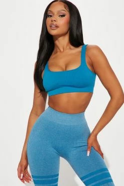 Fashion Nova Stay Active Cropped Top - Aqua Sports Bras