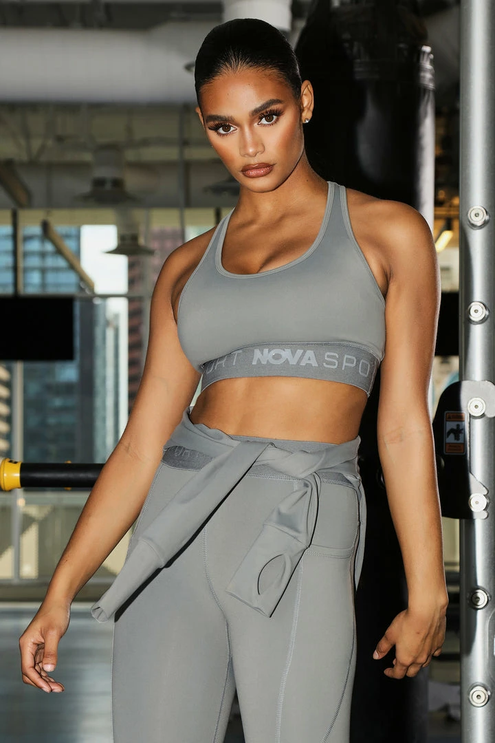 Fashion Nova Let's Fly Sports Bra In Sculpt Tech - Charcoal Activewear Tops