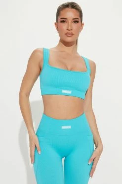Fashion Nova Sports Bras Effortless Orpheus Ribbed Seamless Bra Top - Blue