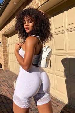 Fashion Nova Everly Lace Hem Biker Shorts - White