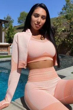 Fashion Nova Matrix Infinity Seamless Active Crop Jacket - Blush/combo