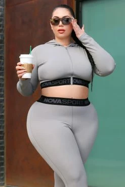 Fashion Nova No Excuses Active Crop Jacket In Sculpt Tech - Grey