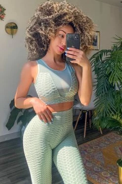 Fashion Nova Activewear Tops The Best Assets Textured Sports Bra - Mint