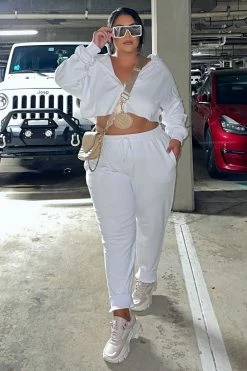 Fashion Nova Activewear Tops Training Crop Full Zip Hoodie - White